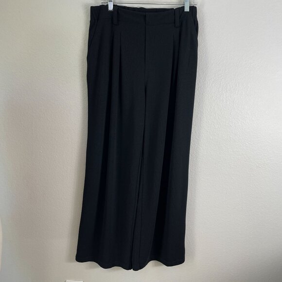 Halara Womens Large Tall Black Wide Leg Trousers Pleated Pull On Pants - Picture 6 of 8